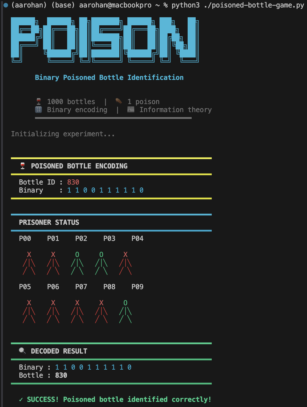 Poison bottle simulation output